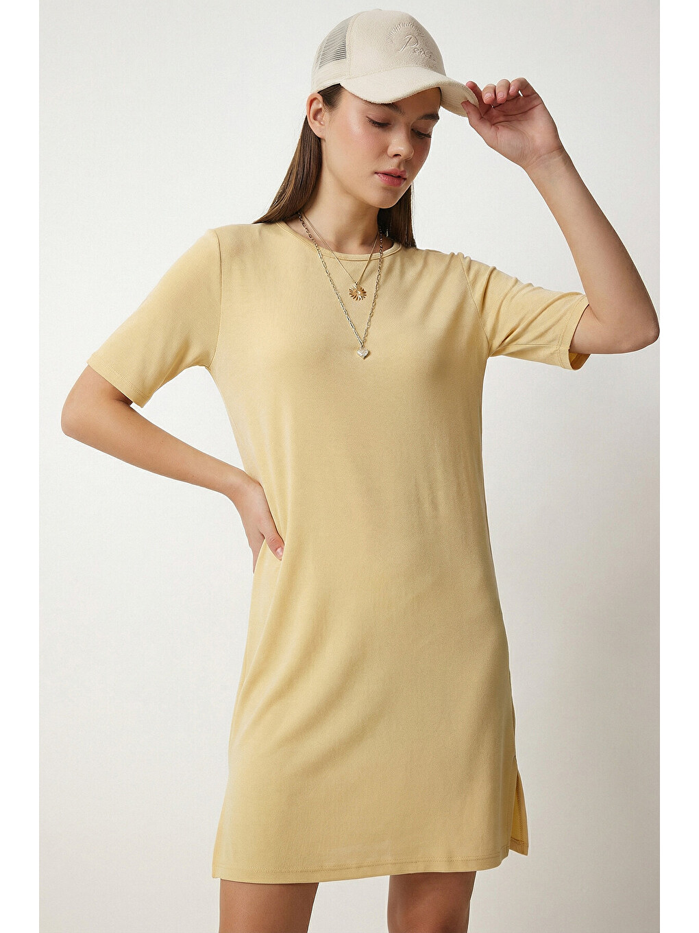 Sarı Basic Uzun Örme T-shirt SARI LEX0022