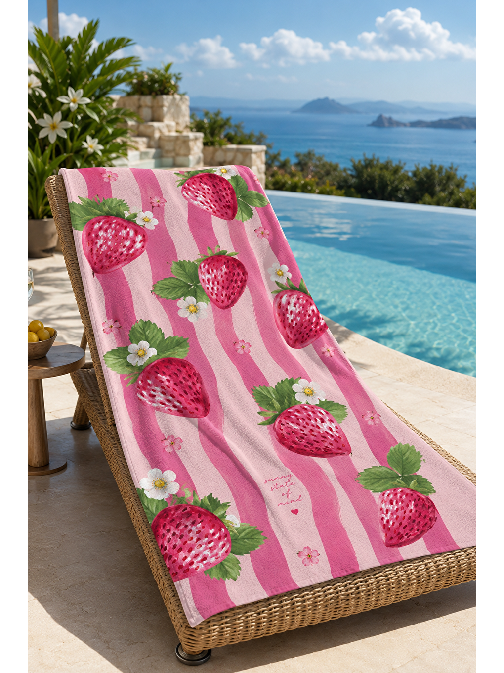 Mor Çilek Ve Pembe Şerit Desenli 70x150 Plaj Havlusu-4