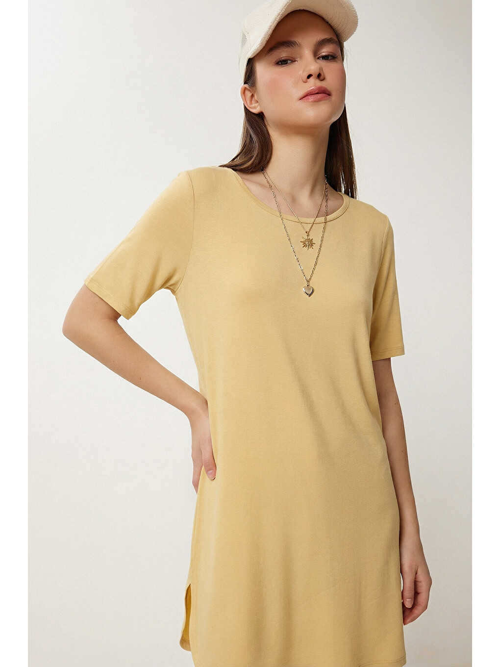 Sarı Basic Uzun Örme T-shirt SARI LEX0022-2