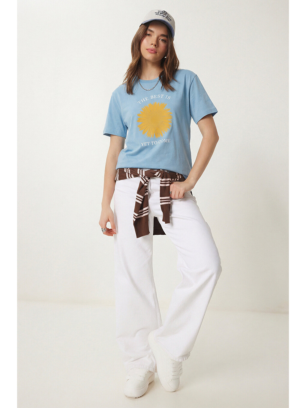 Mavi Baskılı Örme T-shirt GÖK MAVİ LEX0021