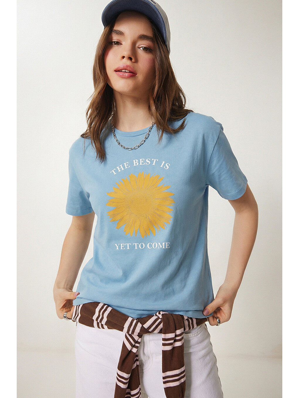 Mavi Baskılı Örme T-shirt GÖK MAVİ LEX0021-1