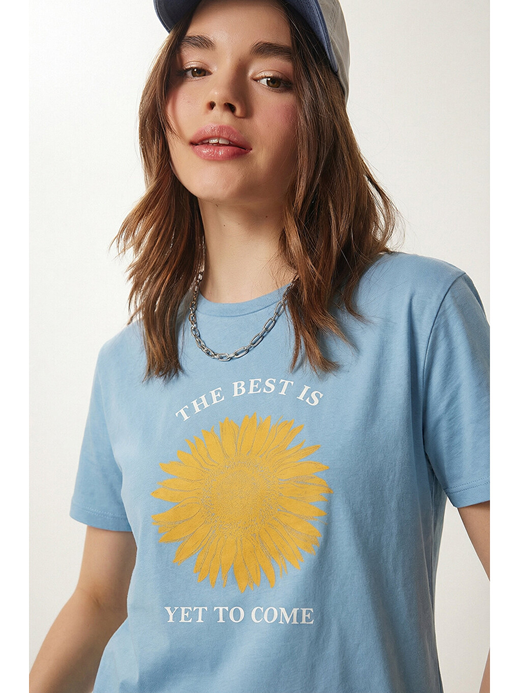 Mavi Baskılı Örme T-shirt GÖK MAVİ LEX0021-2
