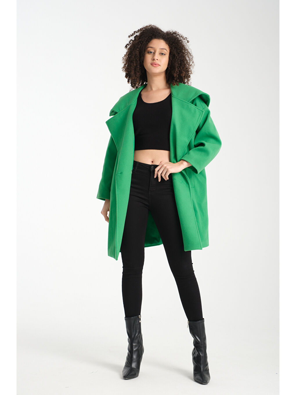 Yeşil Kadın Kaşe Kaban K-39-1