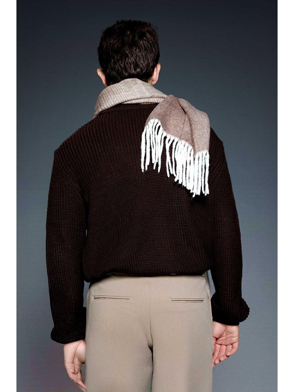 Erkek Oversize Balıkçı Yaka Boğazlı Kazak Kahverengi-3