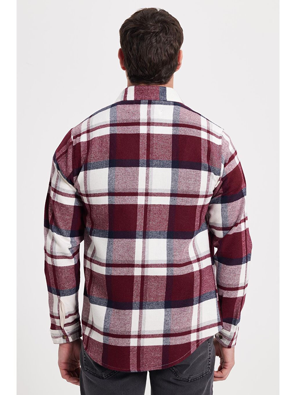 Bordo Erkek Slim Fit Dar Kesim Kareli Kışlık Oduncu Gömlek-5
