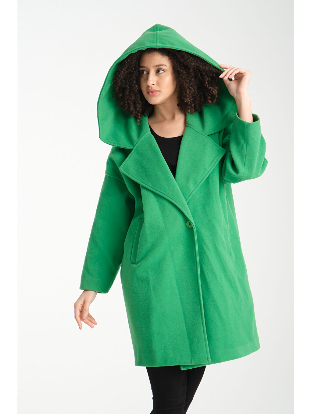 Yeşil Kadın Kaşe Kaban K-39-2