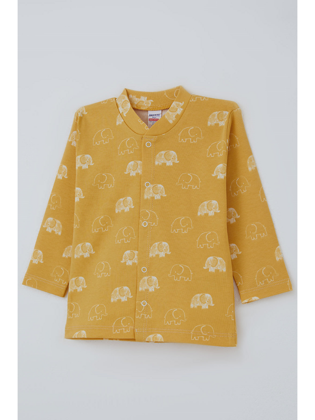Erkek Bebek Pijama Takımı Sevimli Bebek Fil Desenli Önden Çıtçıtlı Hardal Sarı (4 Ay - 1 Yaş)-5