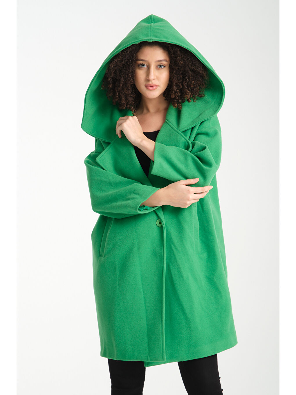 Yeşil Kadın Kaşe Kaban K-39-4