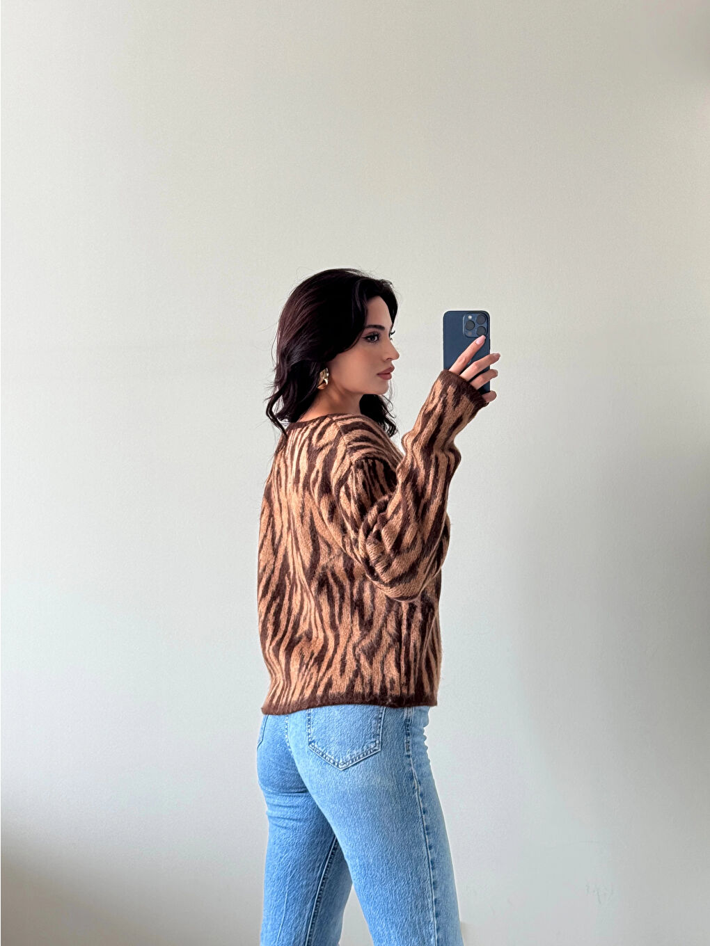 Kahverengi Kadın Kahve Zebra Hırka 1014-1014-1