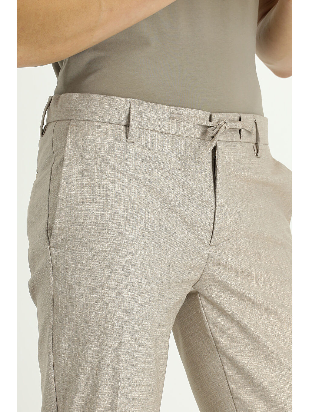 Kahverengi Slim Fit Dar Kesim Desenli Beli Lastikli İpli Elastanlı Klasik Kumaş Pantolon-2