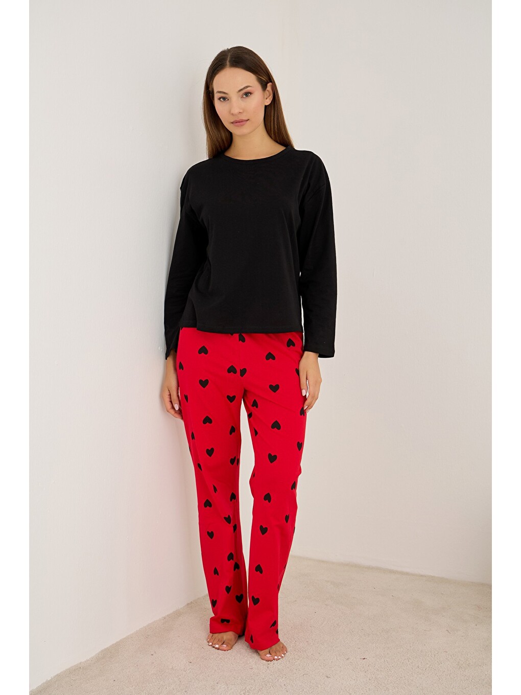 Kırmızı Pamuklu Örme Pijama Takım7948-1