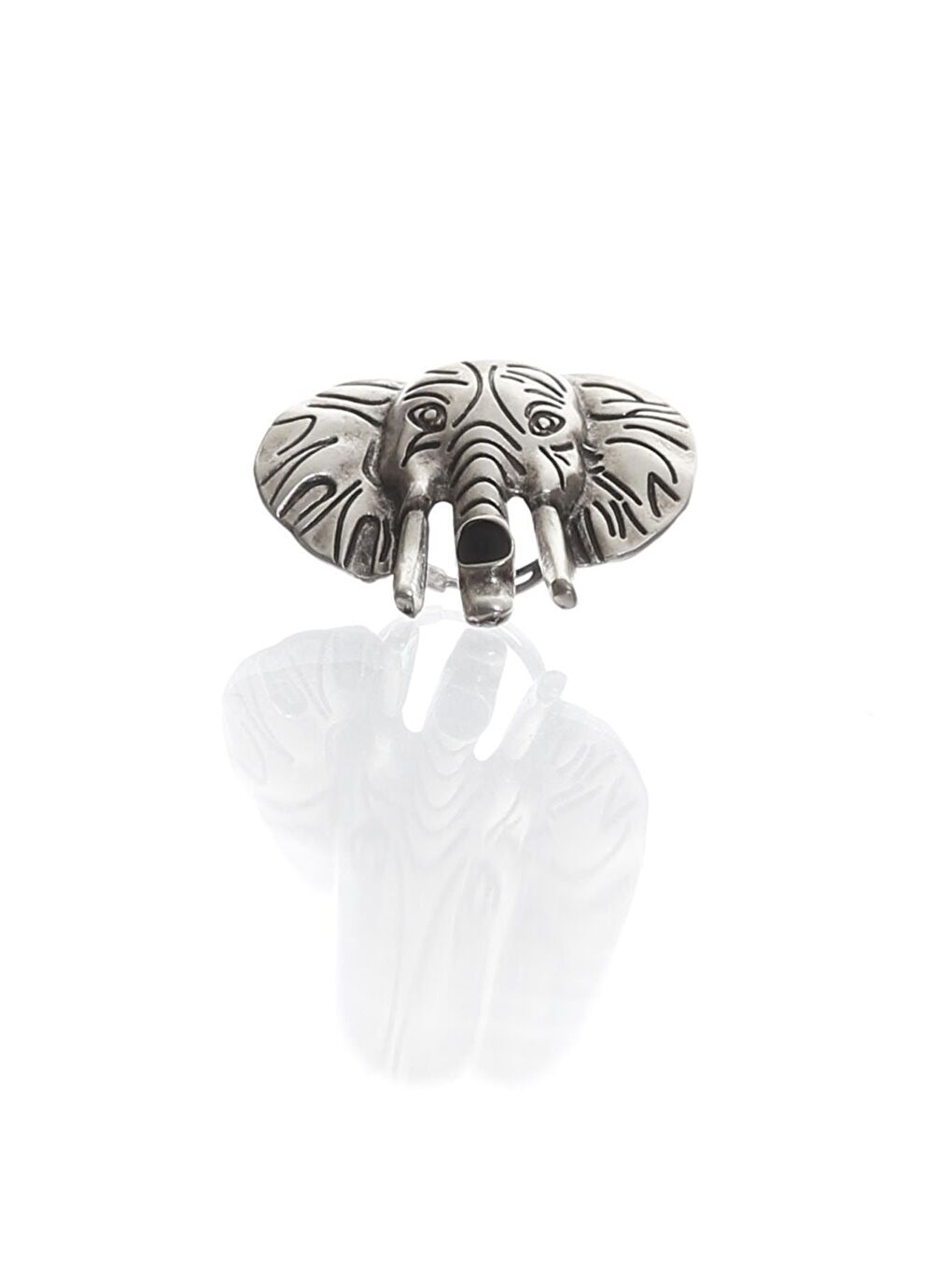 Gri Kadın Antik Gümüş Kaplama Renkli Mineli Fil Figürlü Ayarlanabilir Şans Yüzük