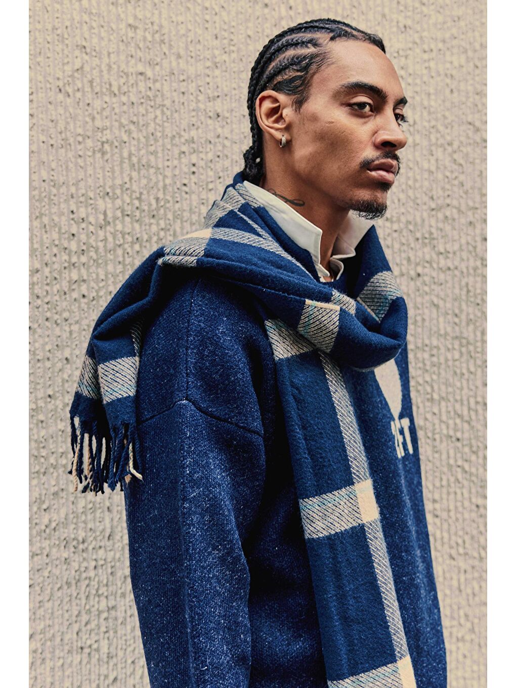 Erkek Desenli Oversize Triko Kazak Lacivert-4