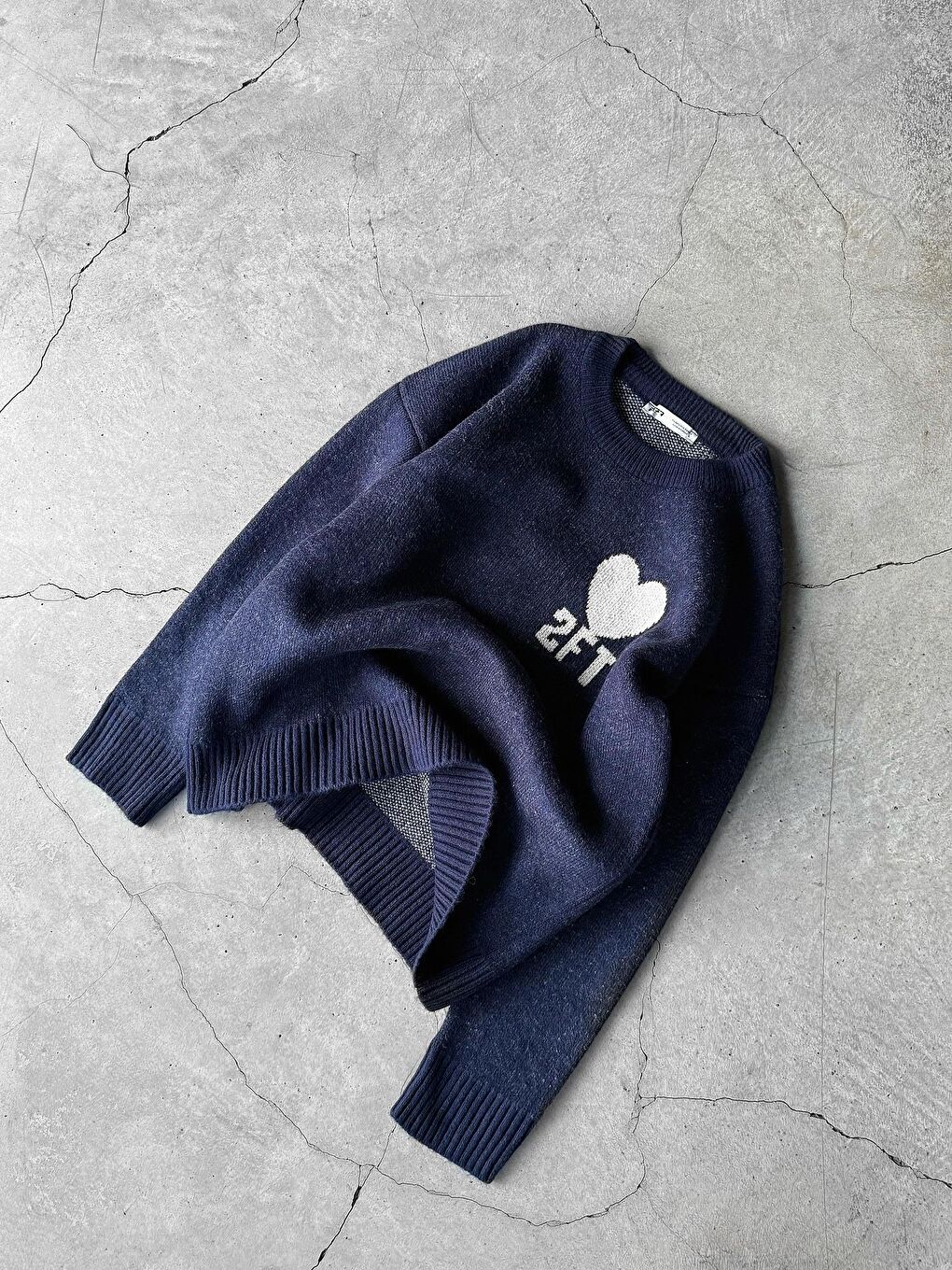 Erkek Desenli Oversize Triko Kazak Lacivert-5