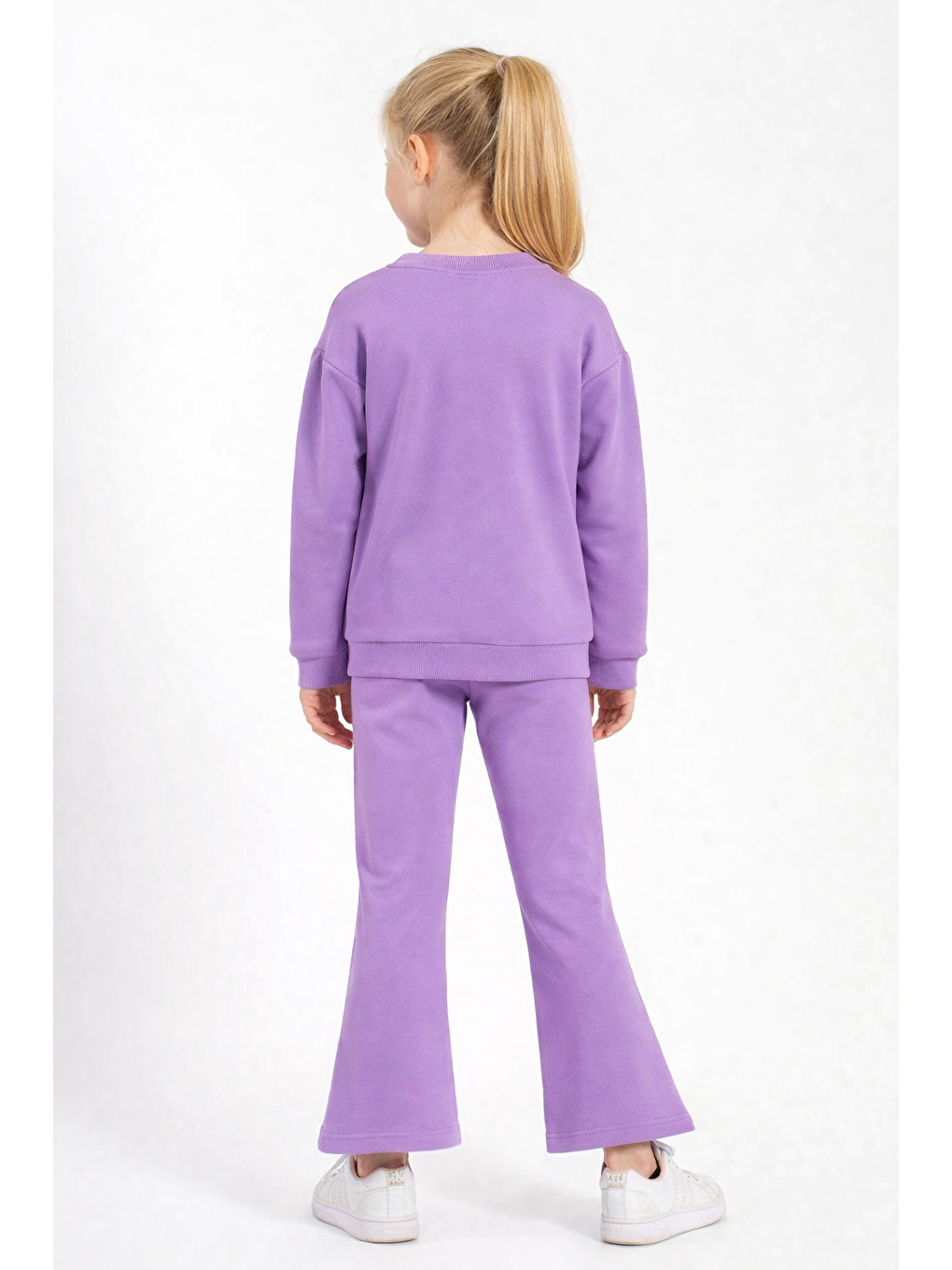 Bisiklet Yaka Uzun Kol Yırtmaçta Papatya Detaylı Uzun Kollu Lila Renk Kız Çocuk Eşofman Takımı-2