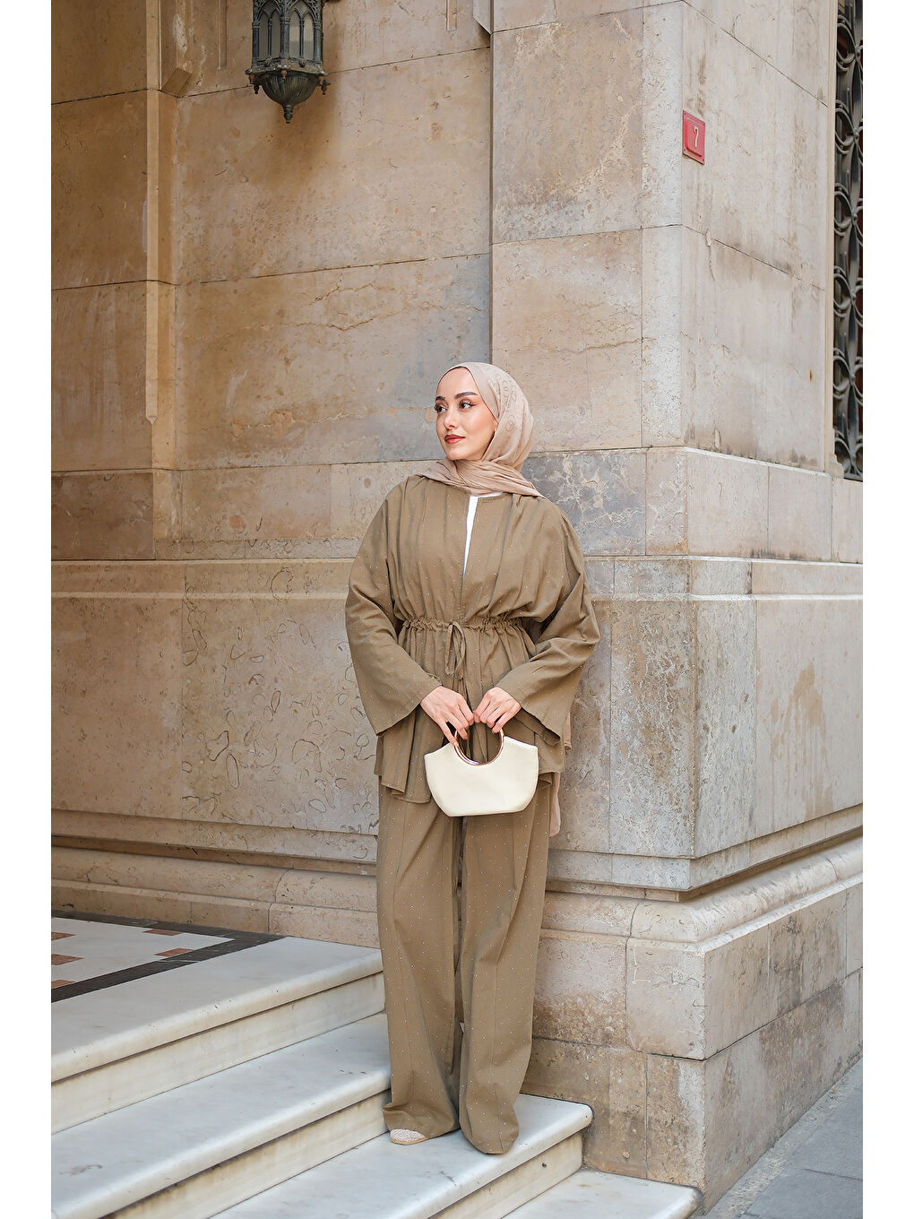 Kadın Taş Detaylı İkili Takım Haki Yeşil-2