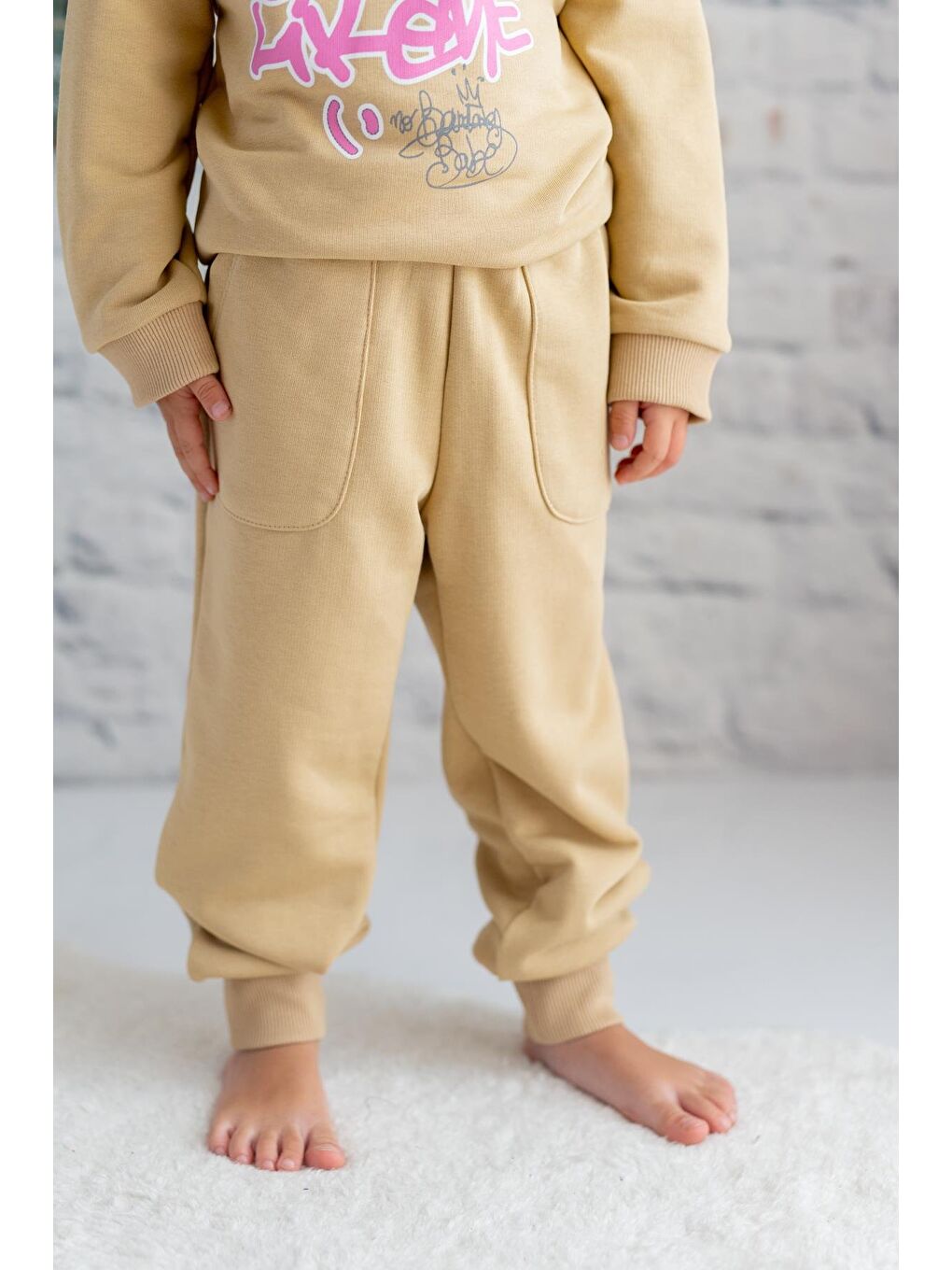 Bej Unisex Çocuk Cepli Eşofman Altı