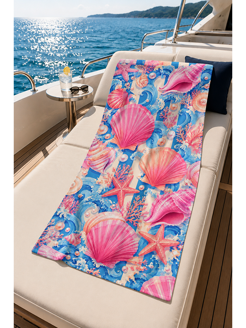 Turuncu Pembe Deniz Kabuğu Kolaj Desenli 70x150 Plaj Havlusu-3