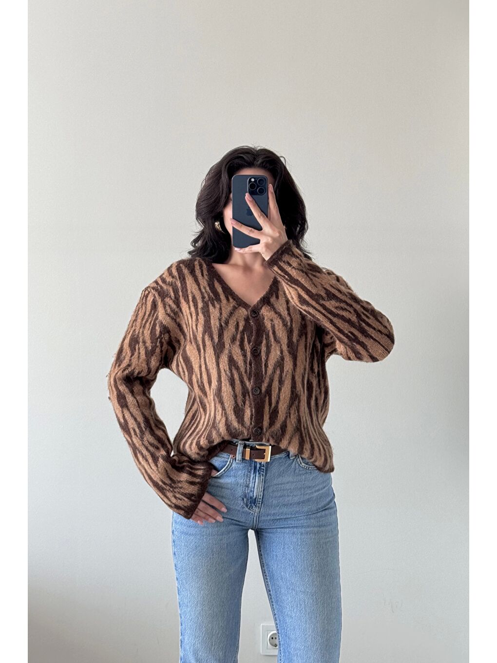 Kahverengi Kadın Kahve Zebra Hırka 1014-1014-2