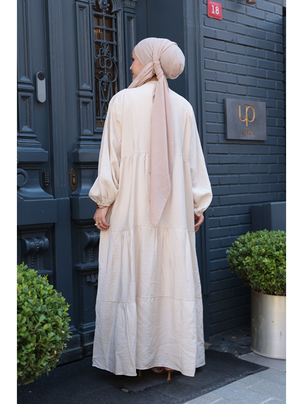 Ekru Kadın Rita Kraş Elbise Krem-2