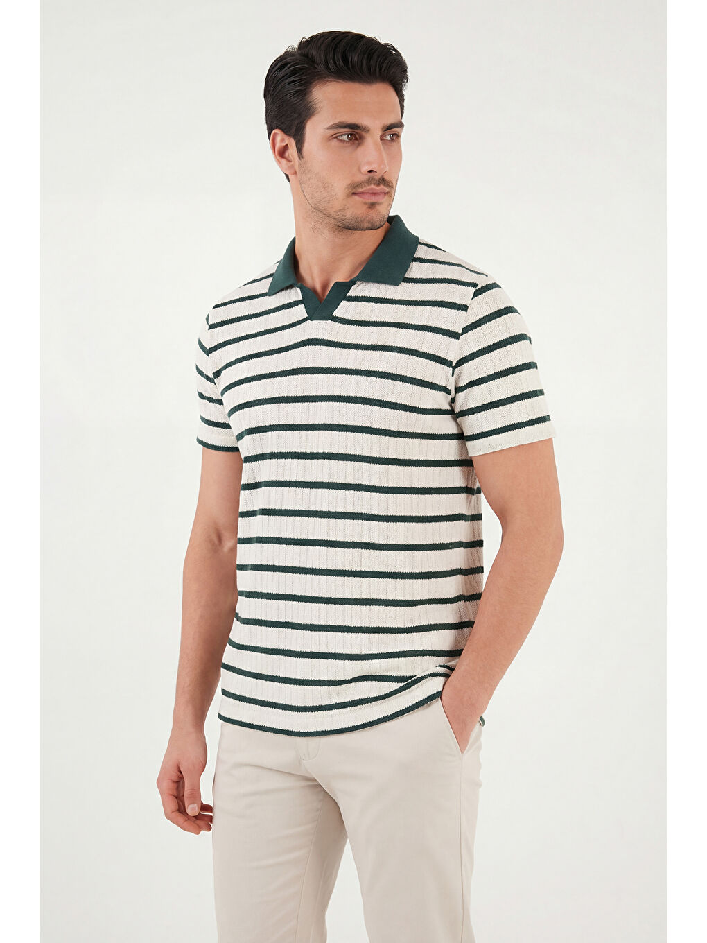 Yeşil Pamuklu Regular Fit Polo T Shirt 5904022-1