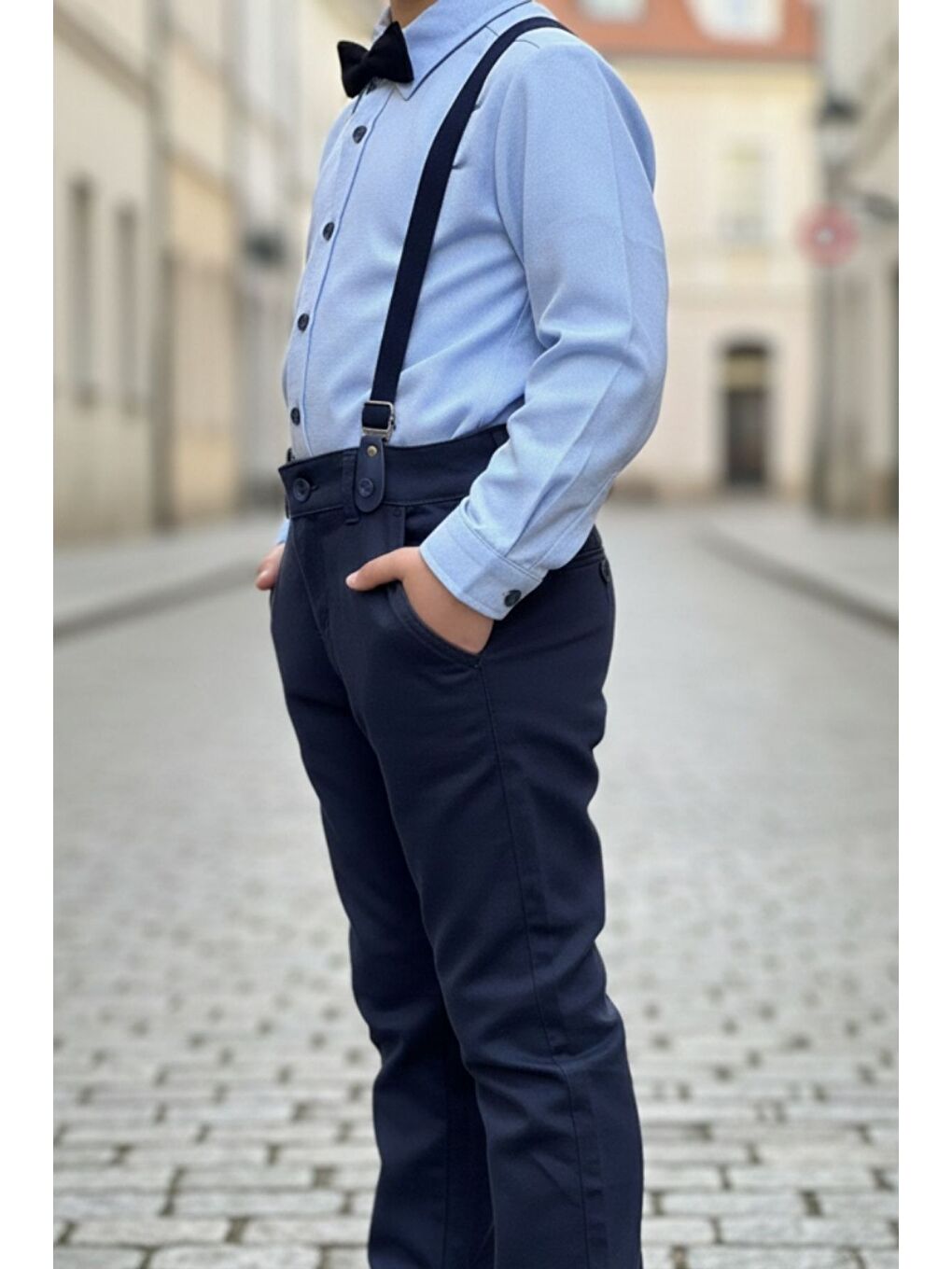 Mavi Erkek Çocuk Papyonlu Askılı İkili Takım-2