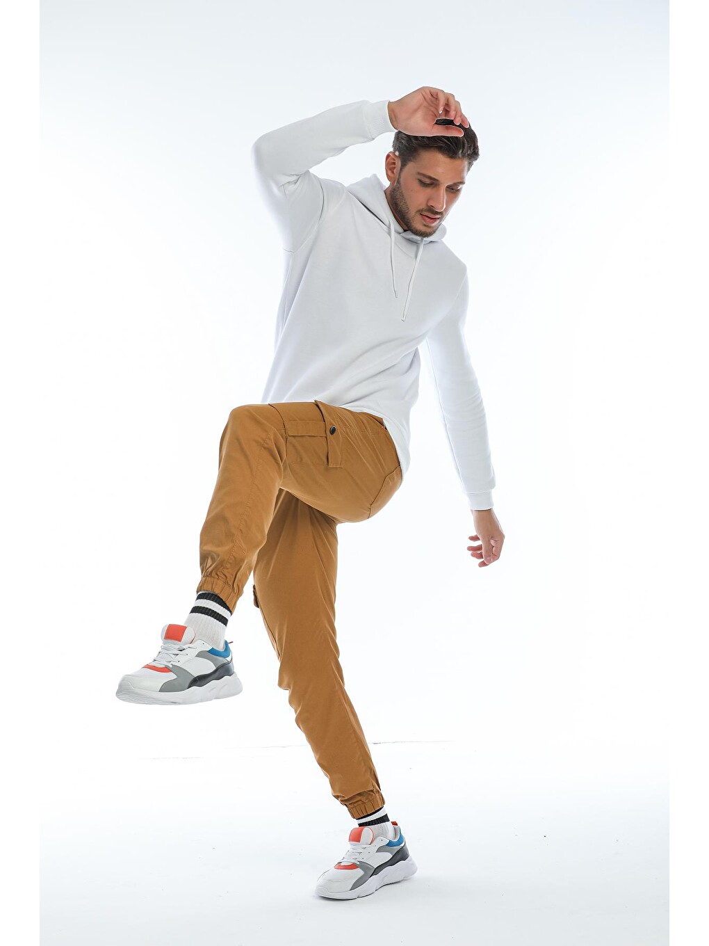 Beyaz Kapüşonlu Basic Geniş Kesim Erkek İçi Polarlı Sweatshirt-2