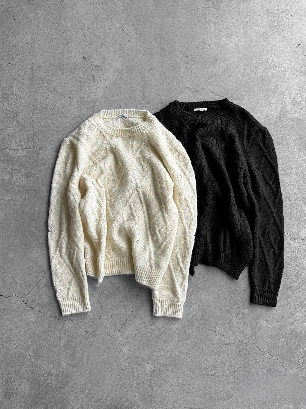 Erkek Oversize Desenli Triko Kazak Siyah-5