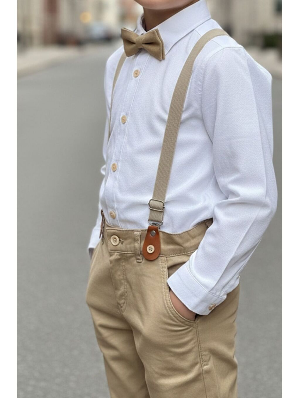 Sarı Erkek Çocuk Papyonlu Askılı İkili Takım-1