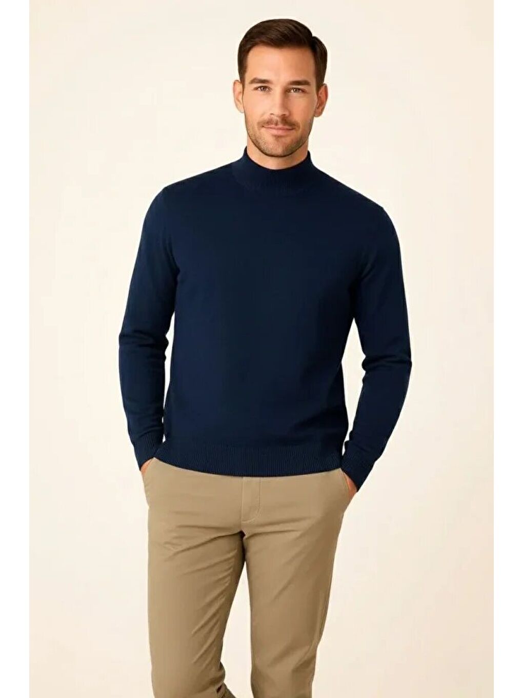 Lacivert Erkek Yarım Boğaz Triko Kazak-2