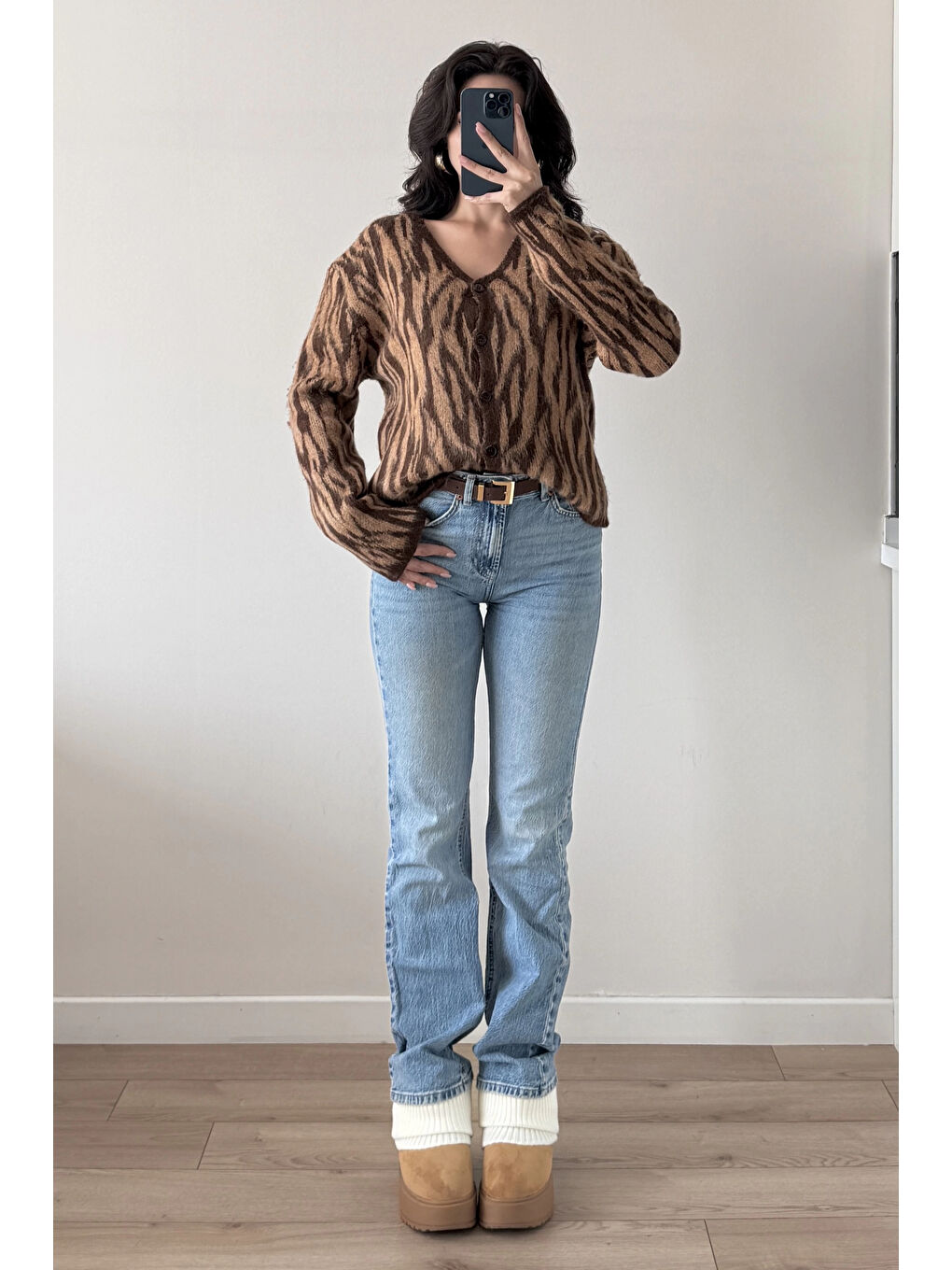 Kahverengi Kadın Kahve Zebra Hırka 1014-1014-3