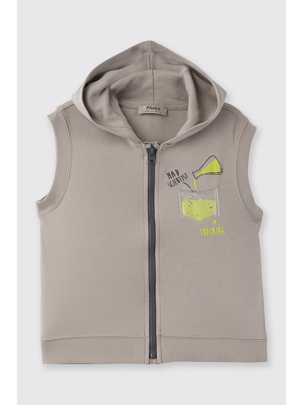 Bej Erkek Çocuk Baskı Detaylı Örme Yelek Taş-1