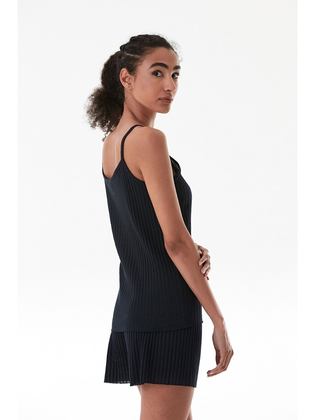 Lacivert Fitilli İp Askılı Şortlu Takım-4