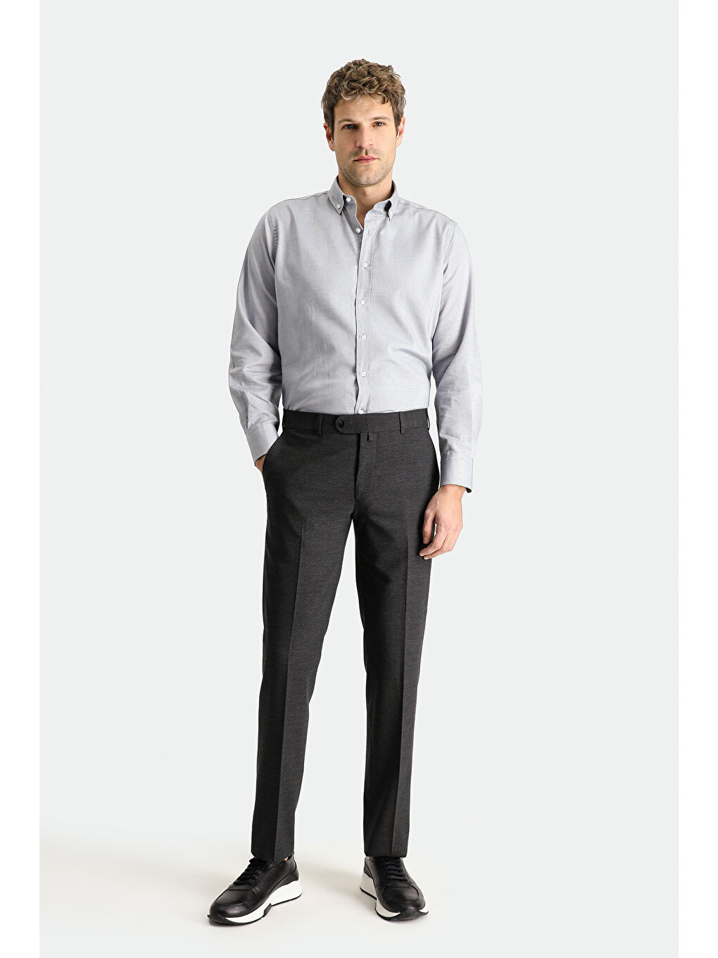 Antrasit Slim Fit Dar Kesim Yünlü Klasik Kumaş Pantolon