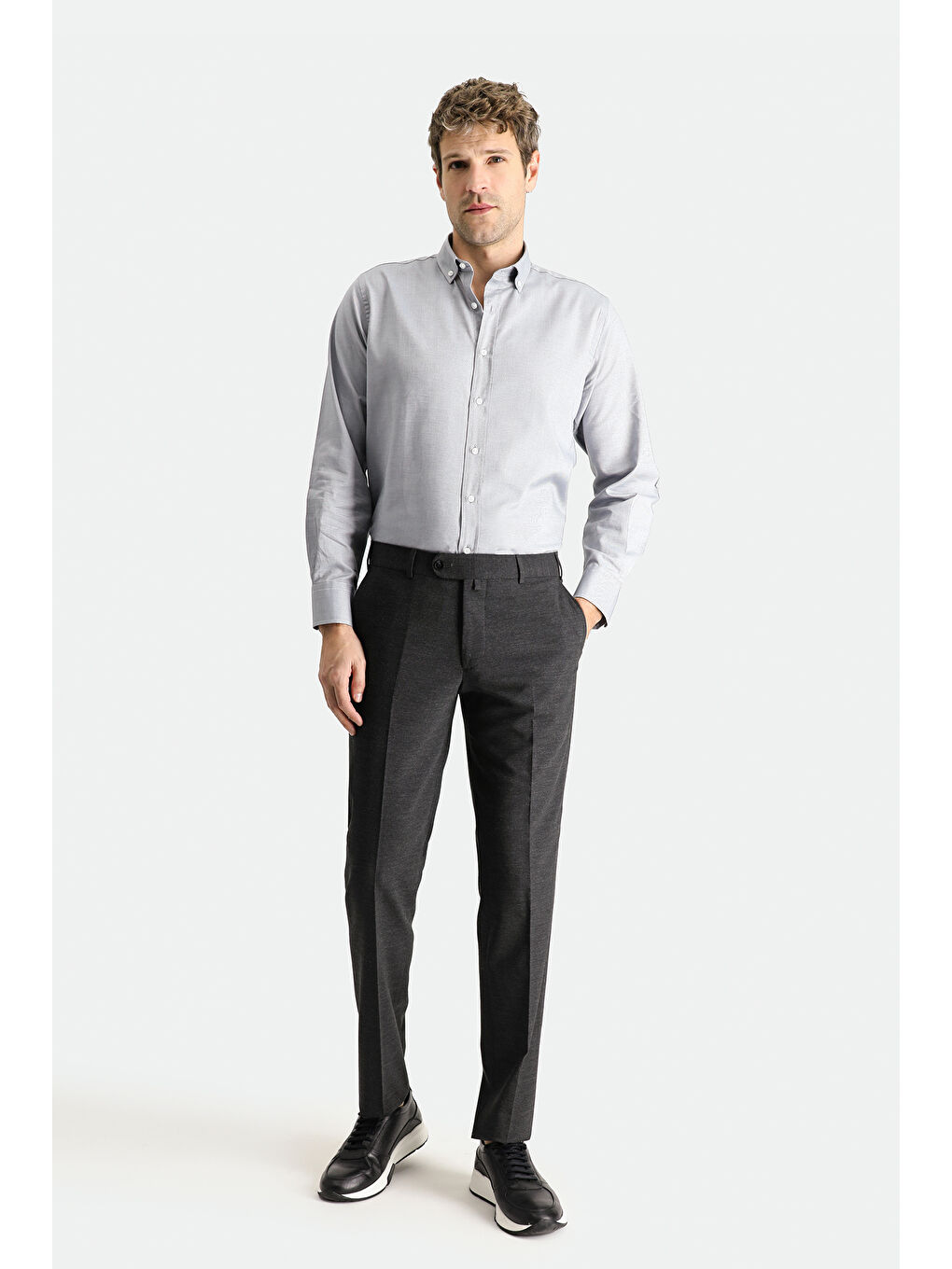 Antrasit Slim Fit Dar Kesim Yünlü Klasik Kumaş Pantolon-1