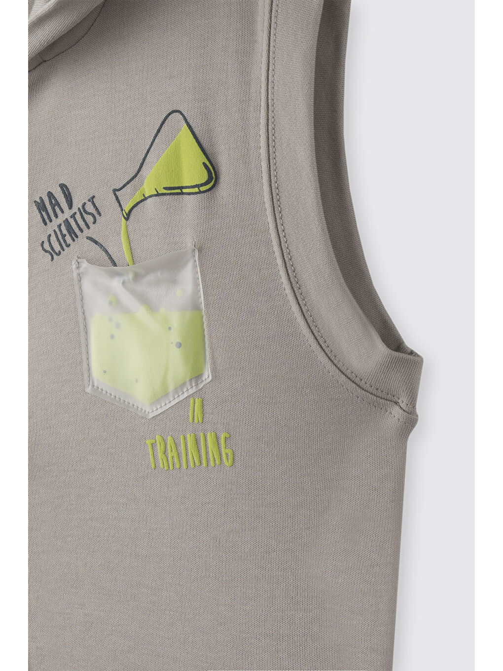 Bej Erkek Çocuk Baskı Detaylı Örme Yelek Taş-5