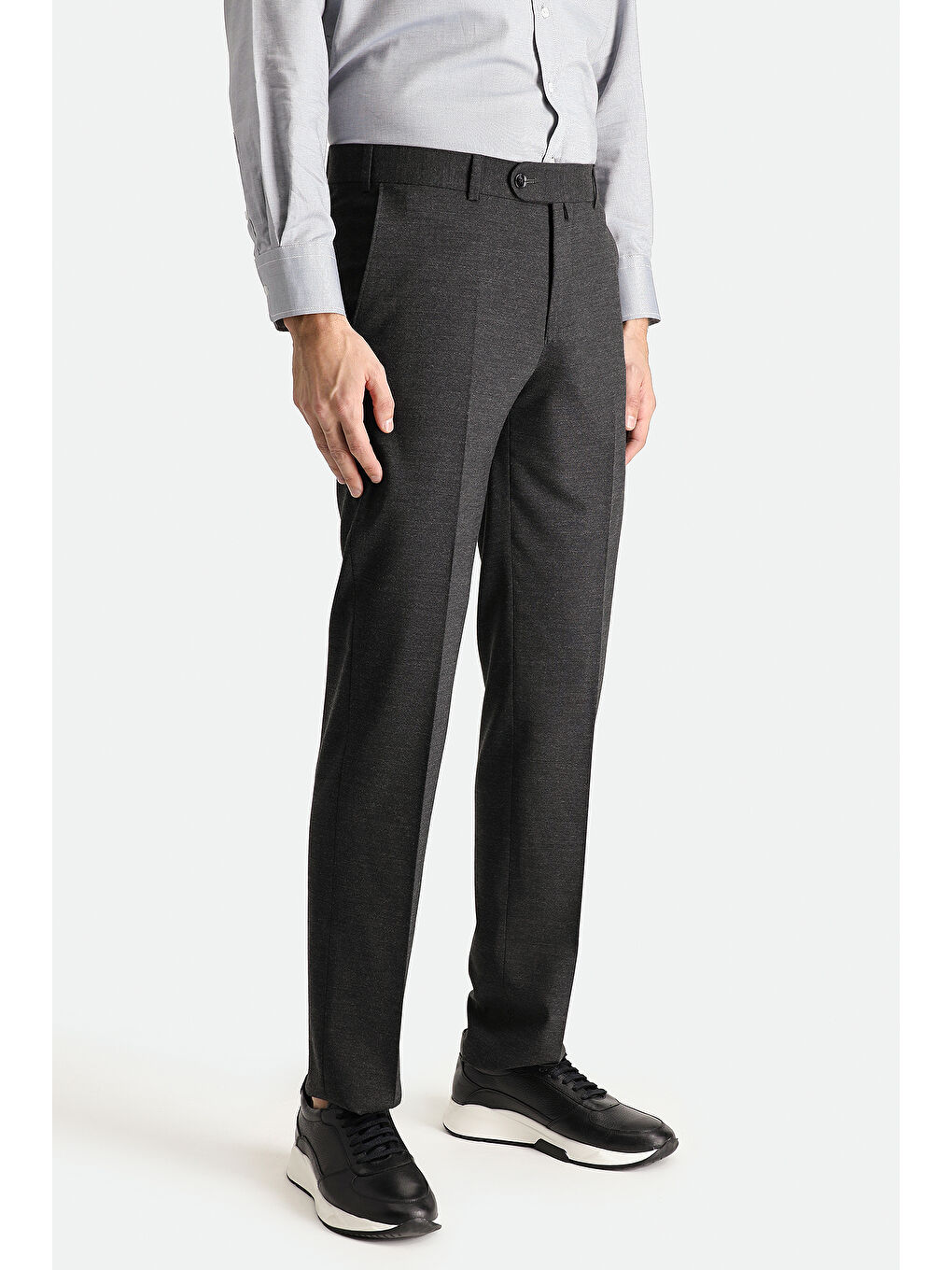 Antrasit Slim Fit Dar Kesim Yünlü Klasik Kumaş Pantolon-2