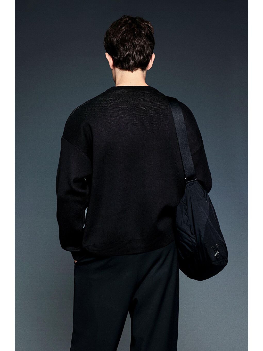 Erkek Oversize Limıted Yazılı Triko Kazak Siyah-3