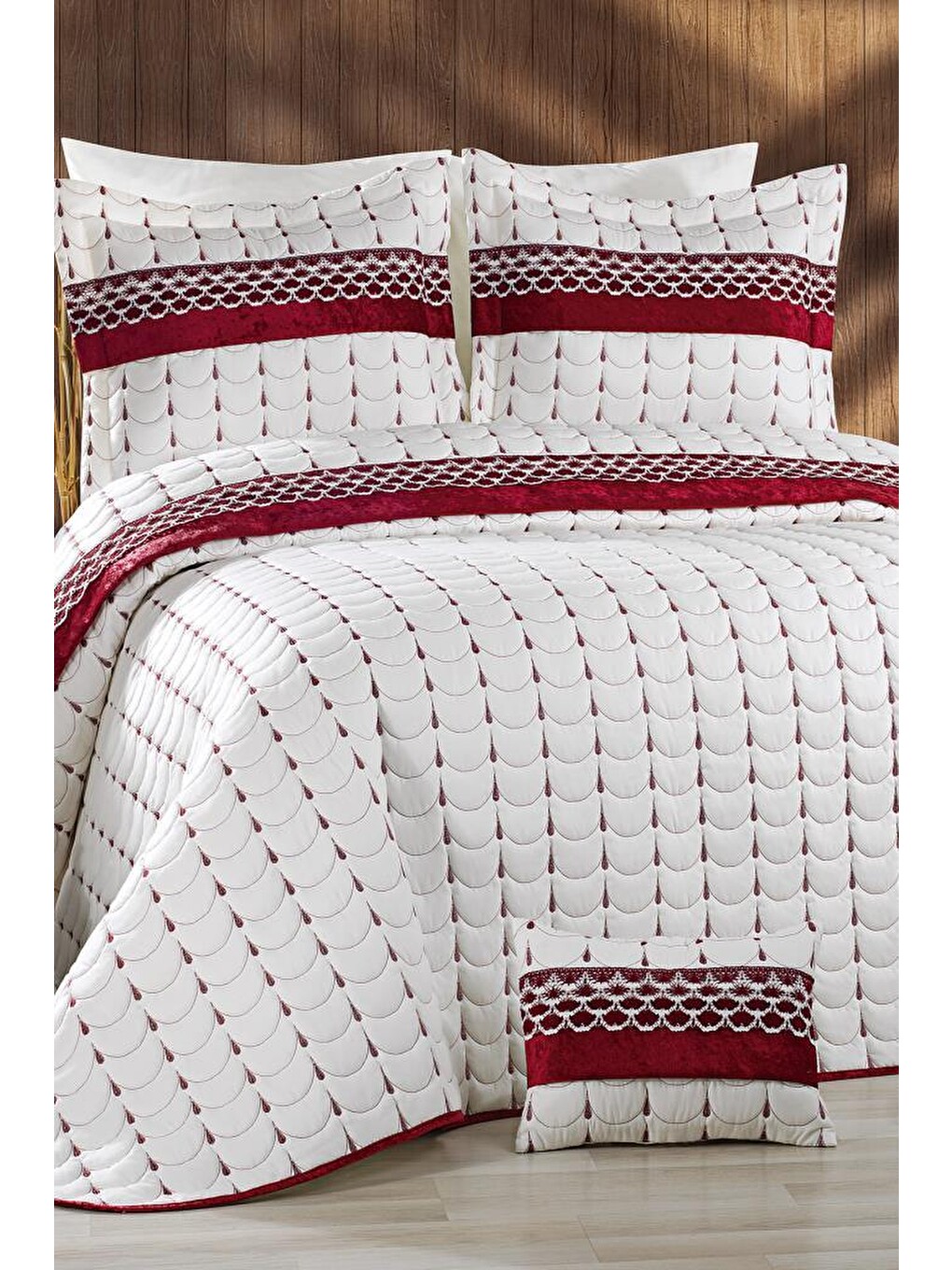 Karışık Colors Micro Çift Kişilik Yatak Örtüsü Krem Bordo-1