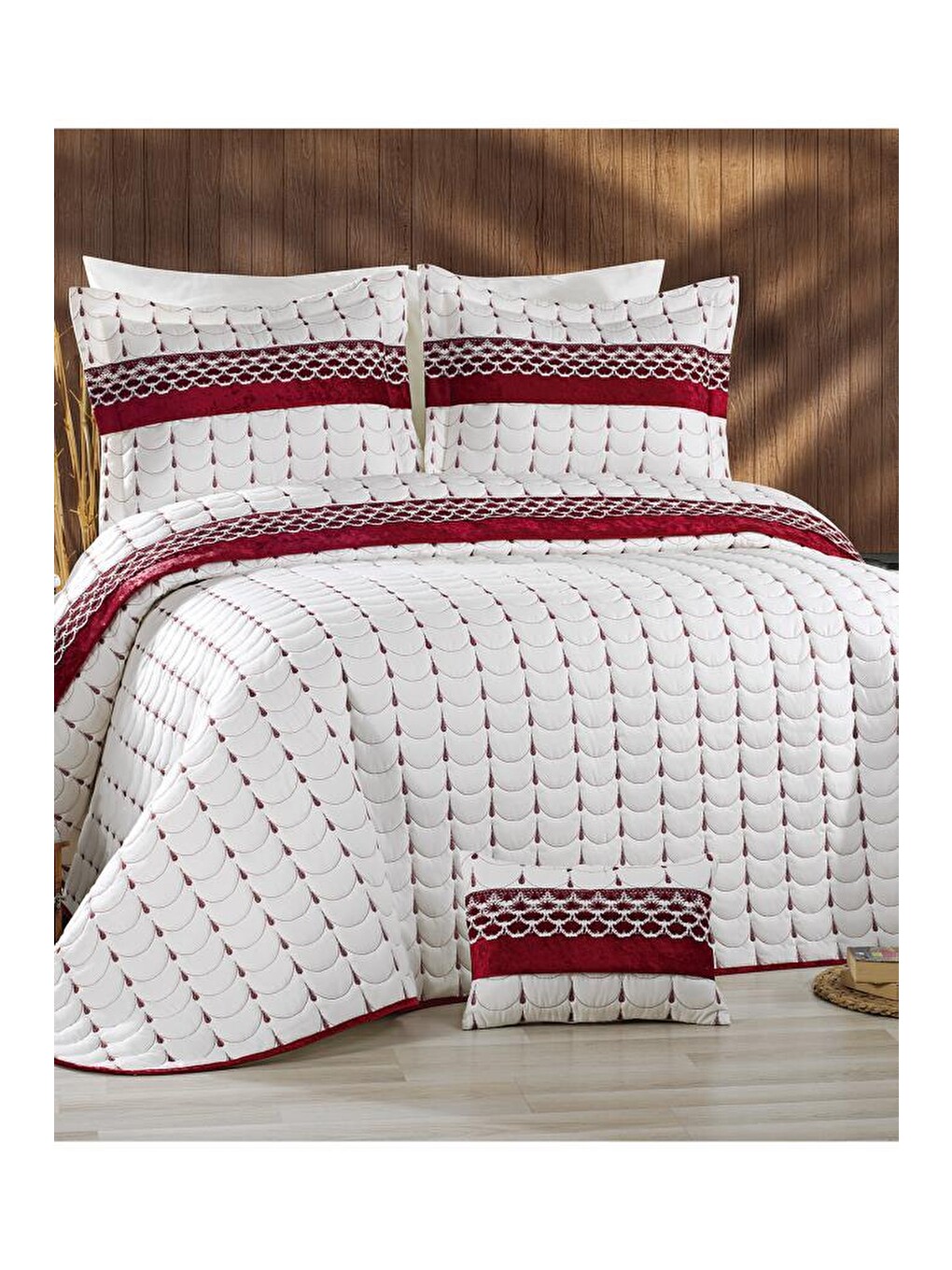Karışık Colors Micro Çift Kişilik Yatak Örtüsü Krem Bordo-2