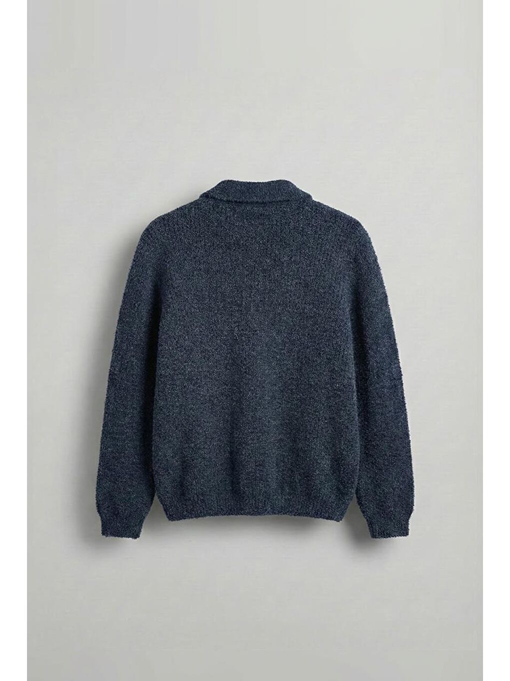 Erkek Relax Fit Düğmeli Dokulu Kazak Lacivert-2