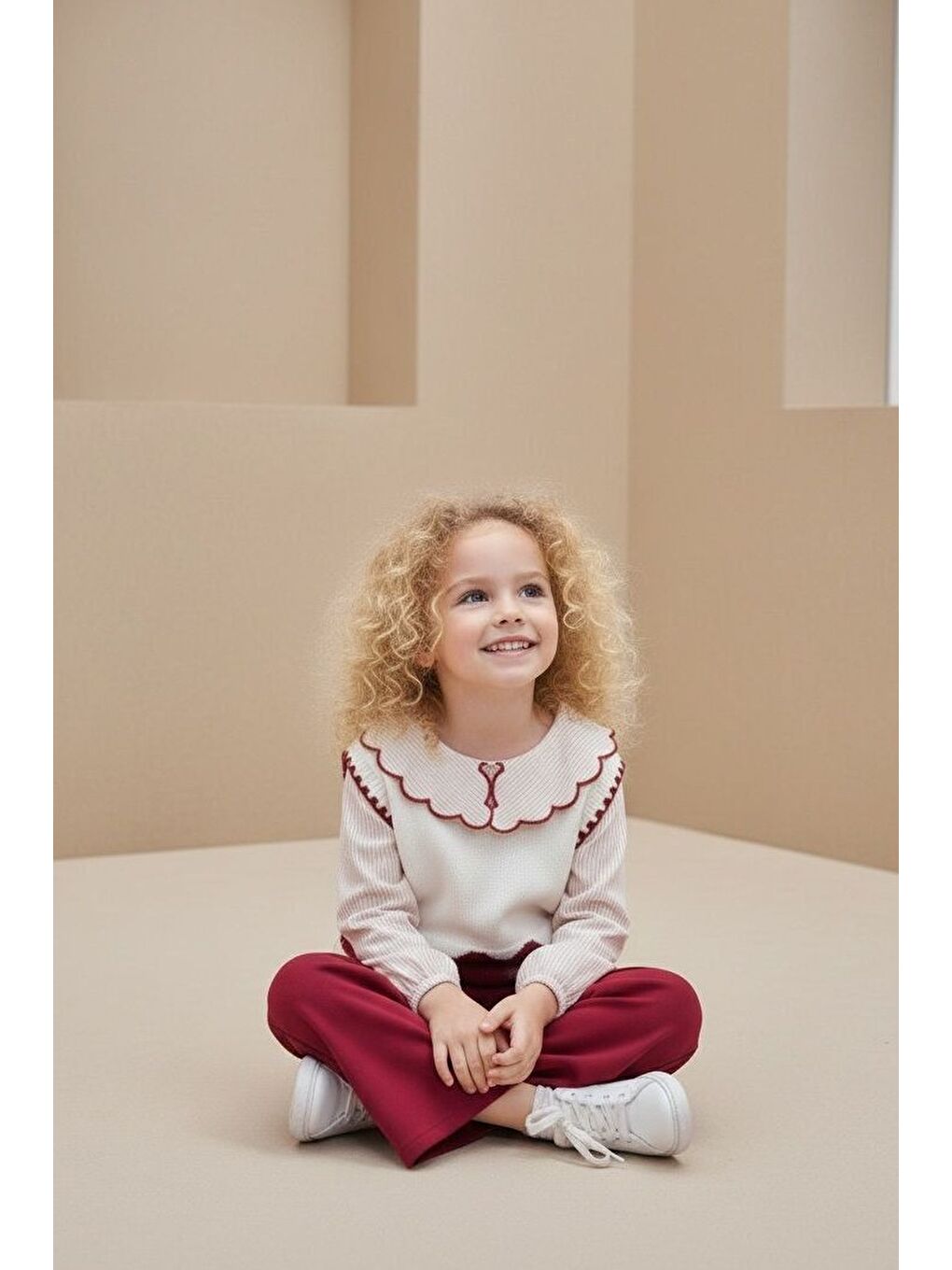 Kırmızı İspanyol Paça Gömlekli Süeterli Kız Takım M00798-2