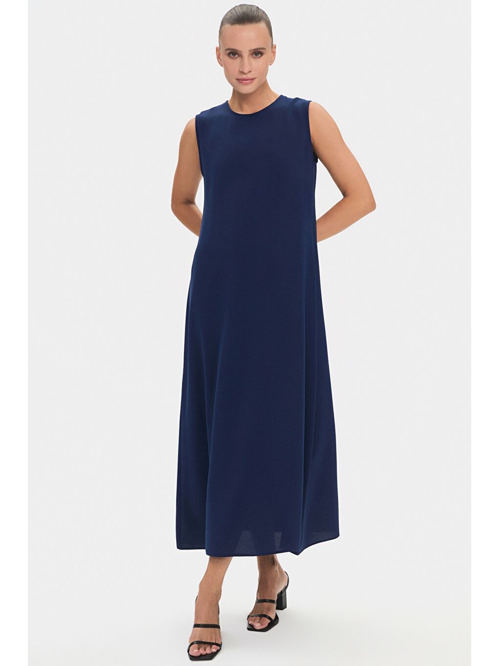 Lacivert Kadın Taş Detaylı Balon Kol Abaya-4