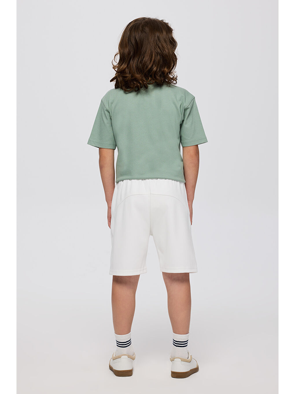 Erkek Çocuk Beli Lastikli Örme Şort Ekru-2