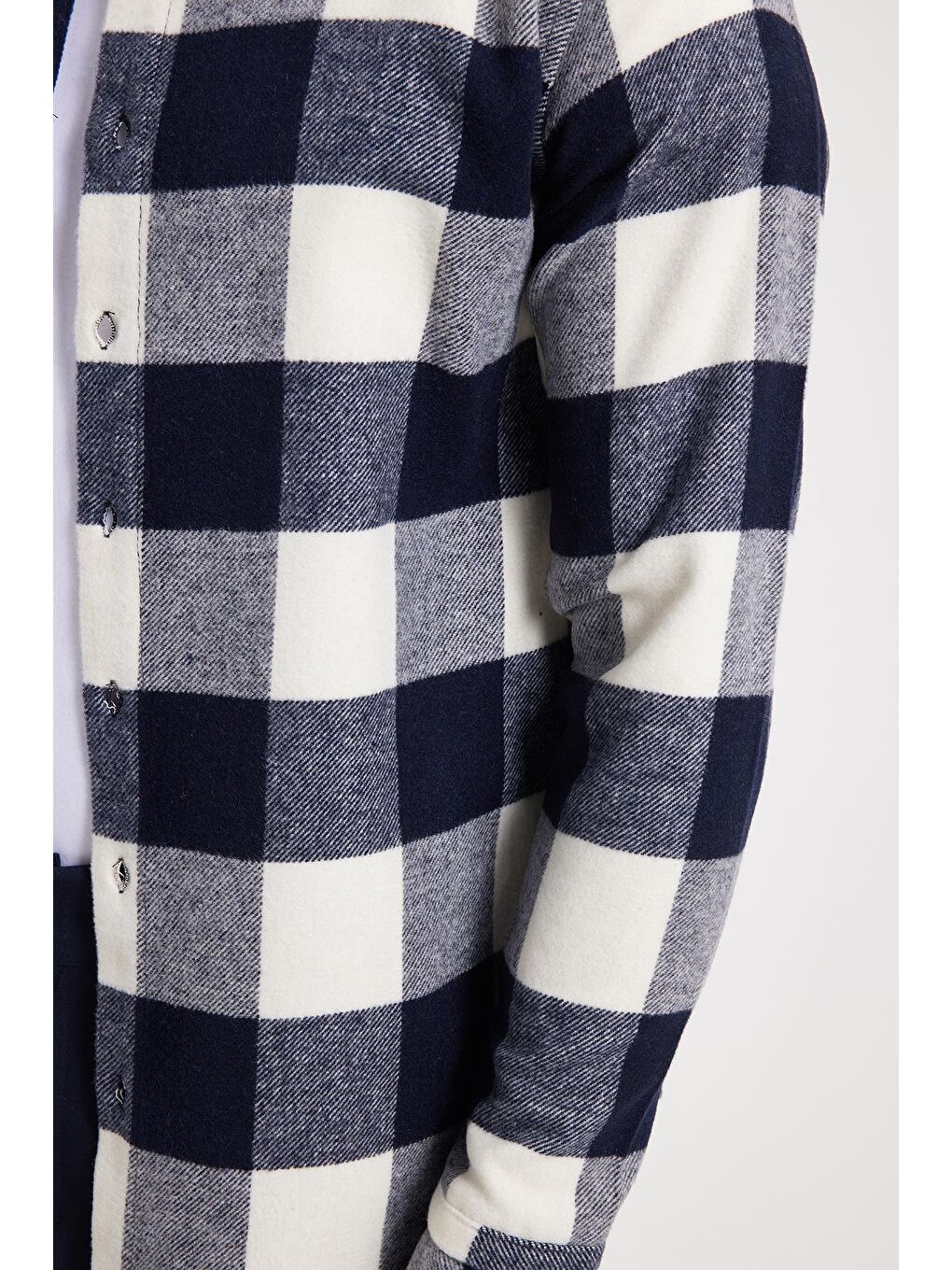 Lacivert Erkek Slim Fit Dar Kesim Kareli Kışlık Oduncu Gömlek-3