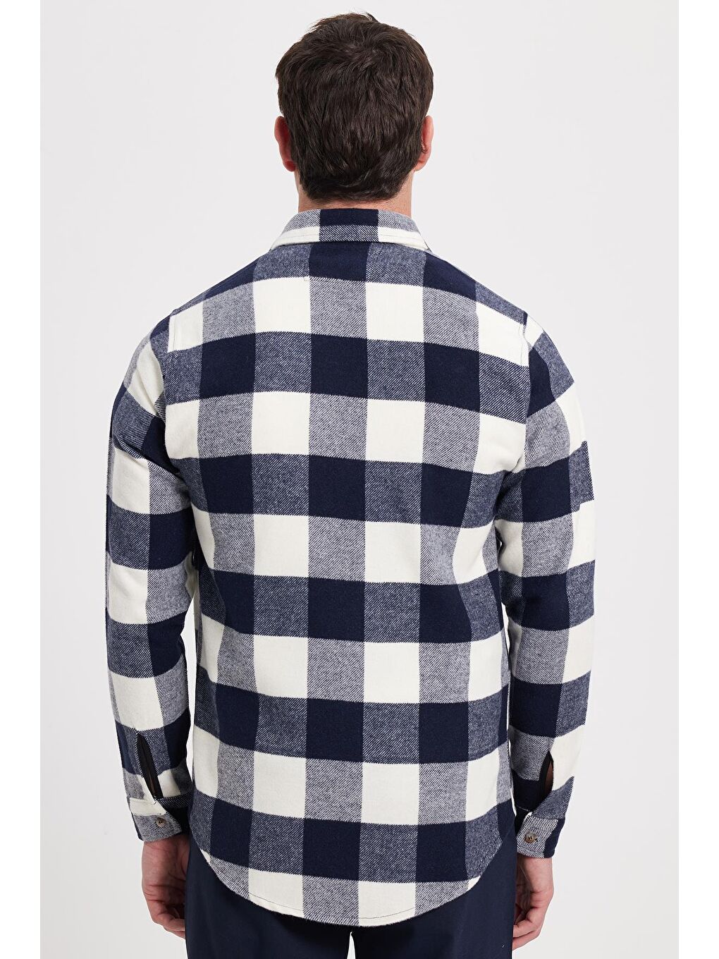 Lacivert Erkek Slim Fit Dar Kesim Kareli Kışlık Oduncu Gömlek-5