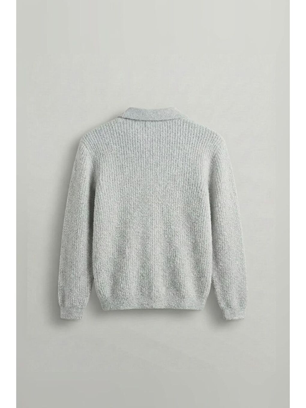 Erkek Relax Fit Düğmeli Dokulu Kazak Açık Gri-3