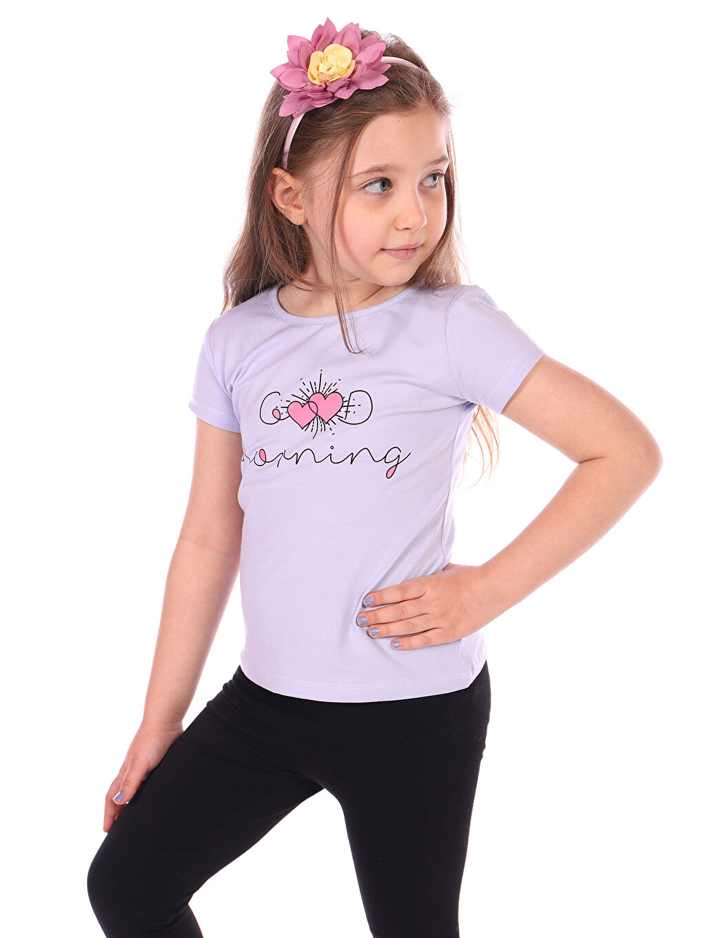 Lila Kız Bebek Good Morning Baskılı Tişört