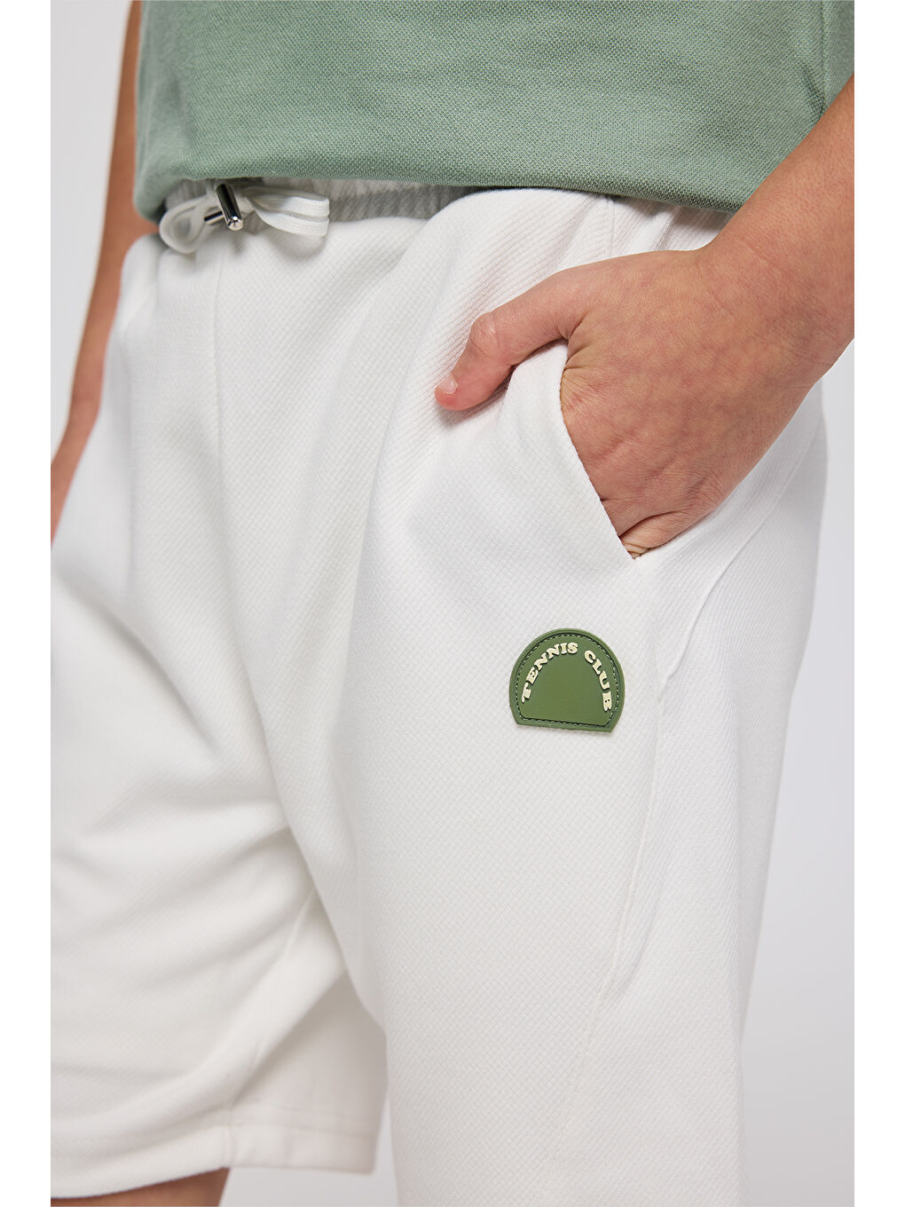 Erkek Çocuk Beli Lastikli Örme Şort Ekru-6