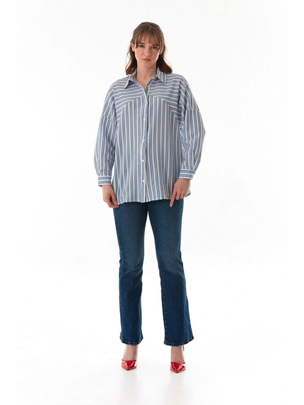 Mavi Çizgili Oversize Gömlek-1
